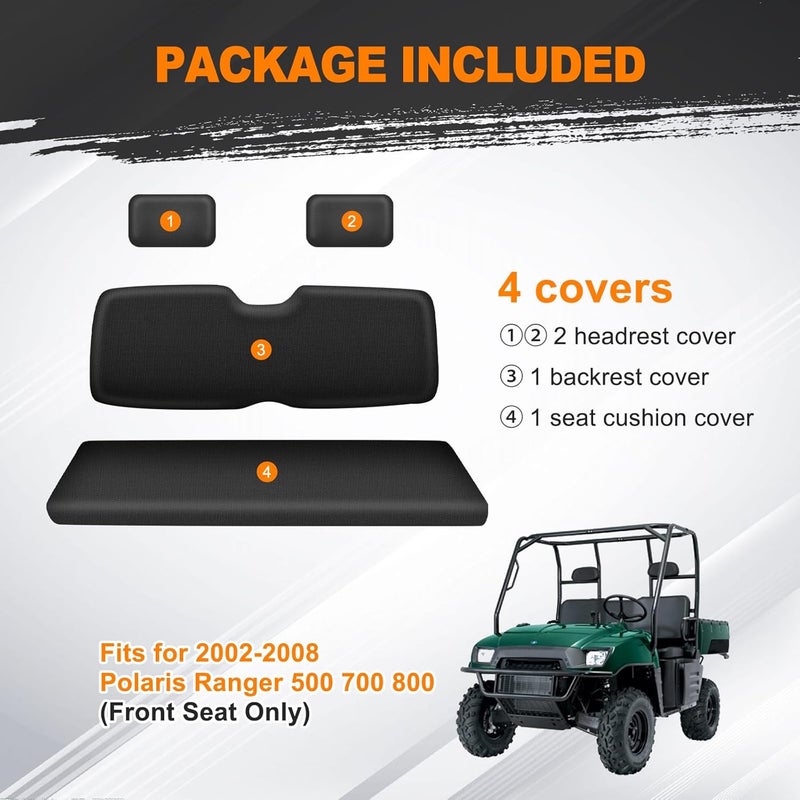 BORDAN UTV Seat Cover for 2002-2008 Polaris Ranger 500 700 800(Front Seat Only), Heavy Duty 1680D Waterproof Full Protection Outdoor Bench Seat Cover Set(4 PCS) - Image 4